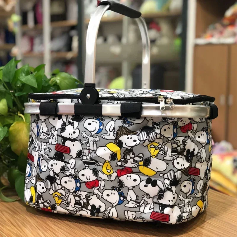 Snoopy Cooler Bag Outdoor Ice Cooler Bento Basket Cartoon Portable Camping Large Capacity Travel Foldable Food Picnic Storage