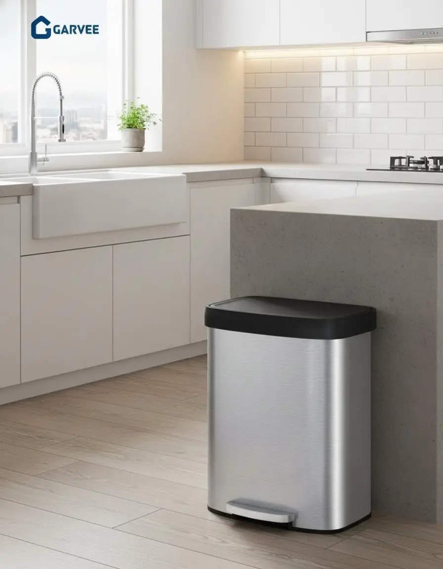 60L Kitchen Trash Can with Lid 15.8 Gallon Large Step Garbage Can, Stainless Steel Waste Bin with Bag Retainer Ring for Kitchen Laundry Room Office