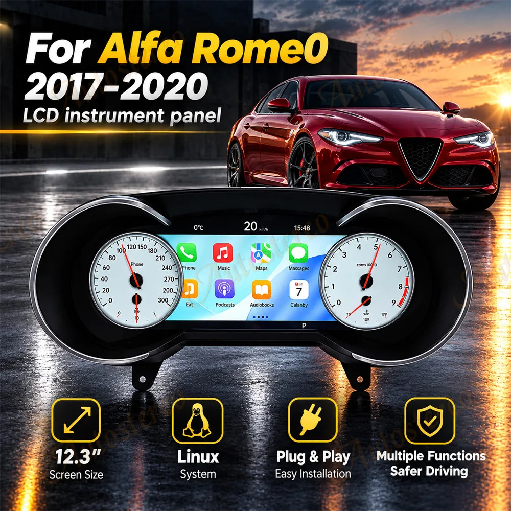 Car Digital Speedmeter For Alfa Romeo Giulia Stelvio 2015-2020 Power Car Cluster Virtual Cockpit Multimedia Player Car Odometer