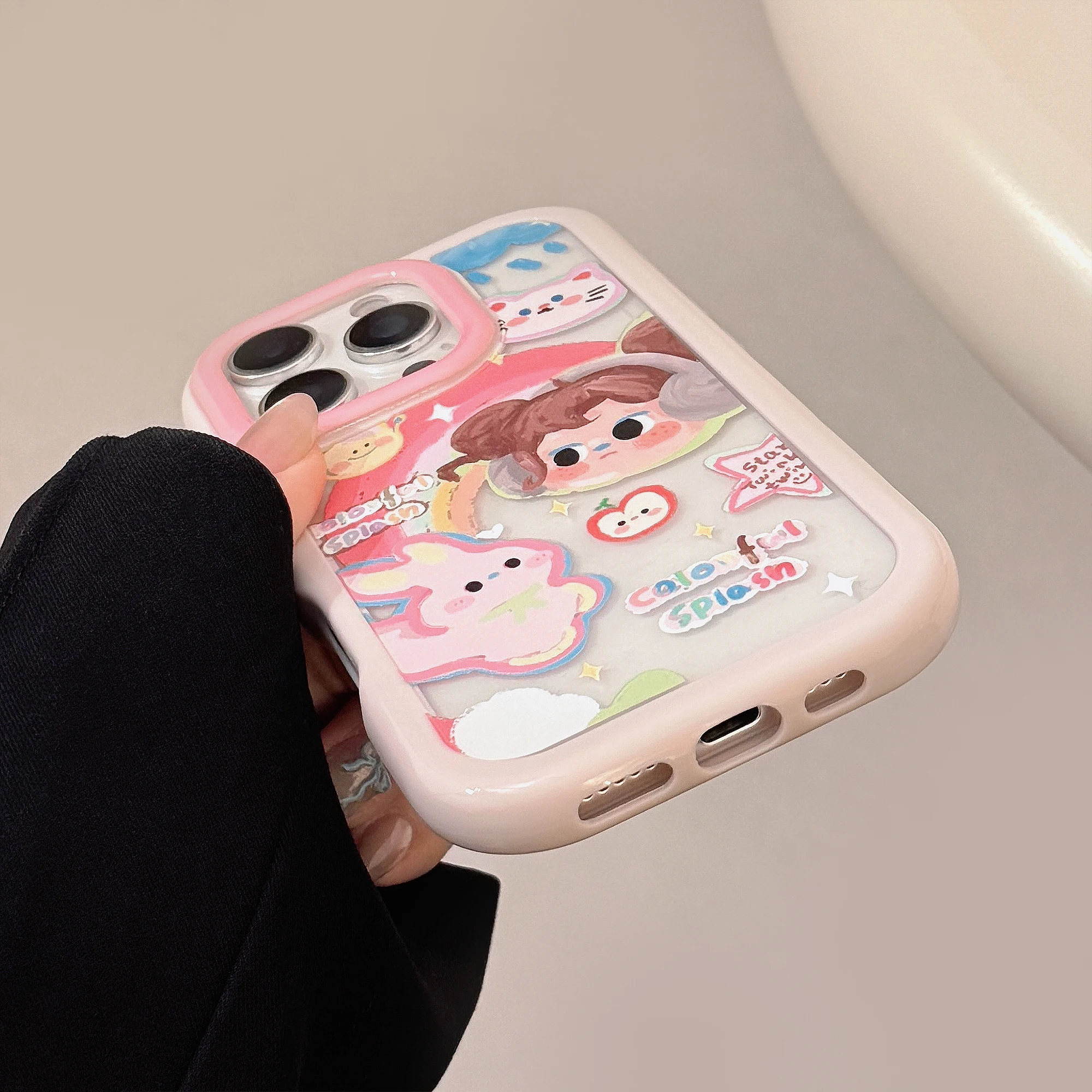 Support Multiple Models Buttery Acrylic Painted Rabbit Elephant Phone Case For iPhone 11 12 13 14 15 16 Pro Max Anti Drop Case