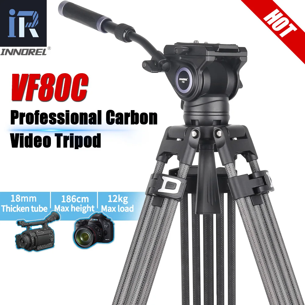 1.86m INNOREL VF80C Professional Carbon Fiber Video Tripod & Hydraulic Fluid Head For Dslr Camera Camcorder Slider 12kg Load
