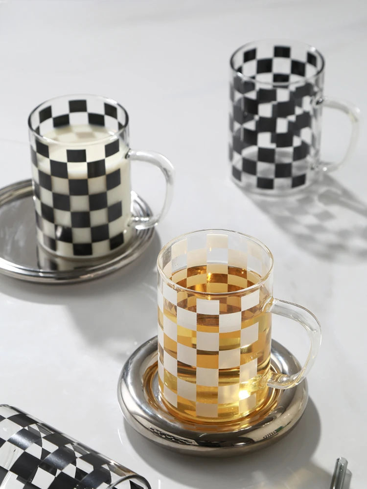 Black and white checkerboard glasses, summer high-value water cups, cups, ins style, high-end sense of free shipping