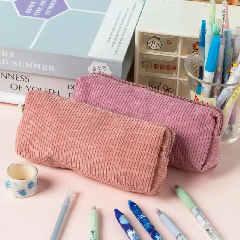 Girl Fashion Cosmetic Bags Aesthetic Solid Color Series Pencil Case Women Zipper Makeup Bag School Student Pencil Pouch