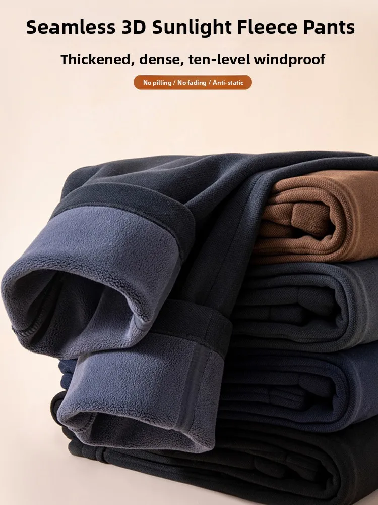 

American Sle Thiened Fce Lined Straight Leg Casual Pants Loose Fit Spor Trousers for Men Autumn Winter Faion