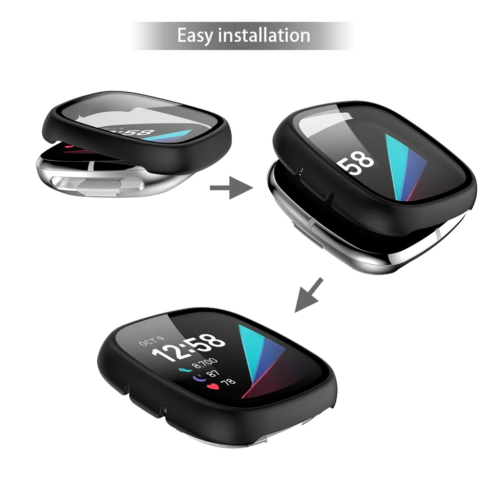 Full Screen Protector Cover Case Voor Fitbit Versa 3 Smart Horloge Scherm Beschermende Gehard Glas Shell Voor Fitbit Sense/versa3