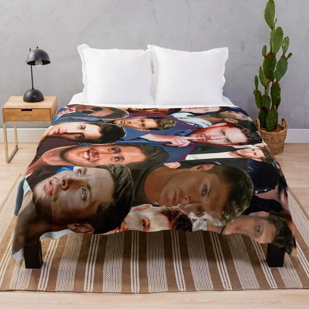 Jensen Ackles Photo Collage Throw Blanket Luxury Brand Dorm Room Essentials Warm Thermal Multi-Purpose Blankets