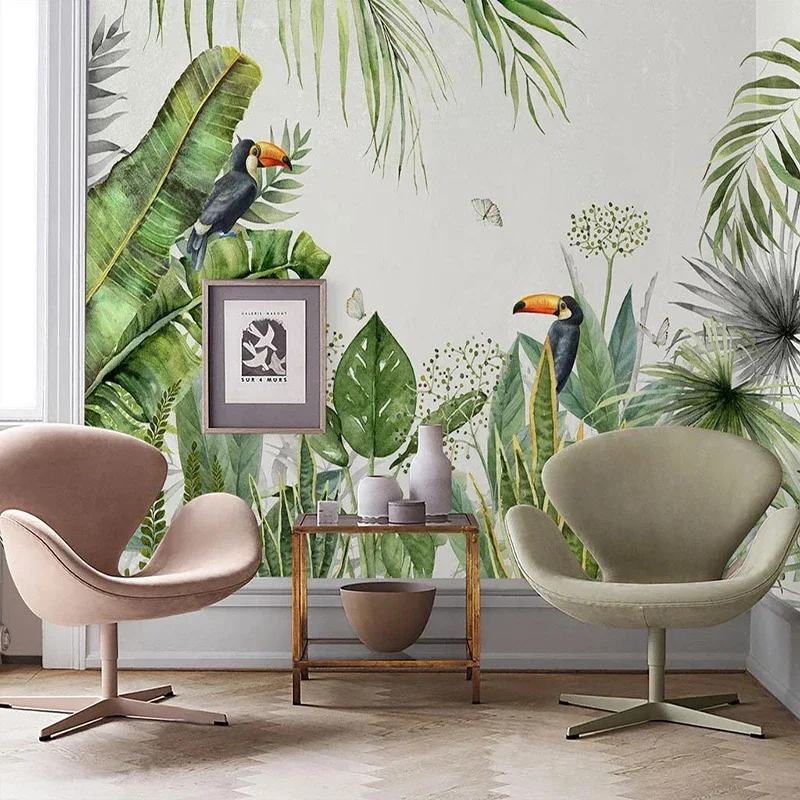 Custom 3D Wallpaper For Banana Leaf Flowers Birds Pastoral Mural Living Room Sofa Background Photo Wall Paper Papel De Parede