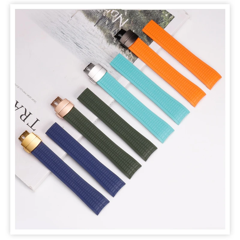 Correa FKM con hebilla plegable de 21mm para Patek Philippe AQUANAUT series VITON correas PP 5167 5164 correa de reloj pulsera con extremo de arco