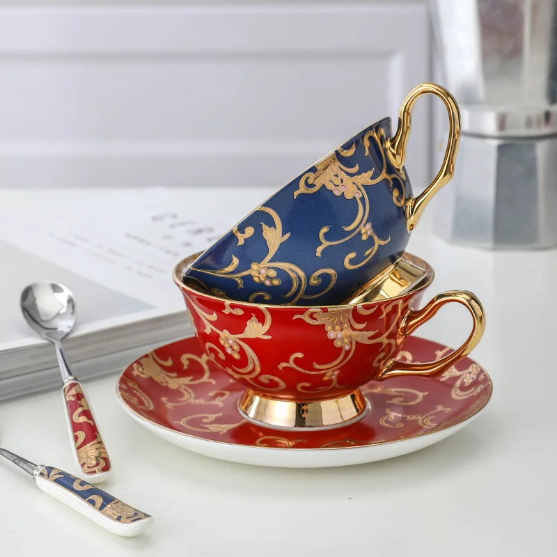 European Ceramic Coffee Cup and Plate Set Vintage British Bone China Couple Cup and Plate Afternoon Tea Set