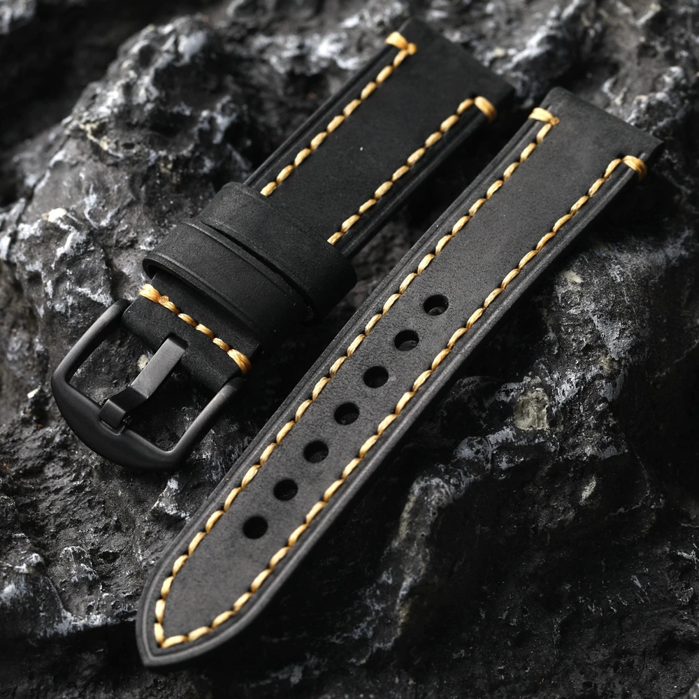 Handmade First Layer Cowhide Leather Strap 20 21 22 23 24 26MM Vintage Soft Leather Strap Suitable For Military Watch Mountain