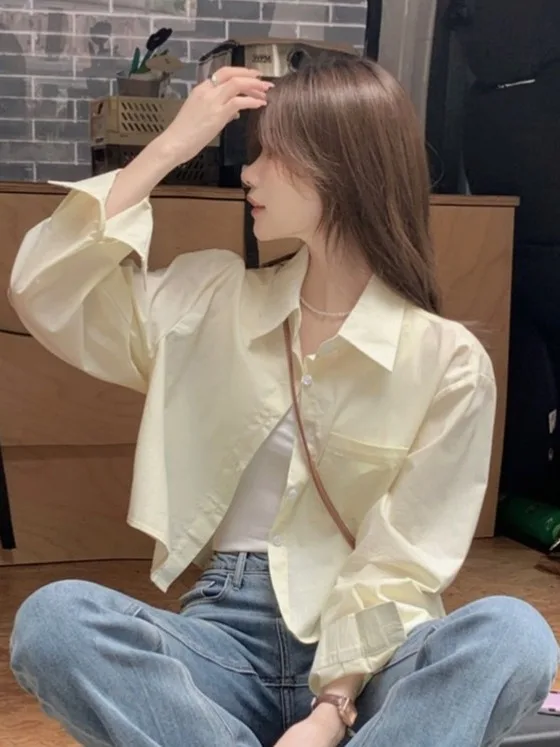 

Korean Sle ort Loose Long Sve Women's irt Fre Youthful Sun Protection Outerwear Versatile Small Size Friendly Top