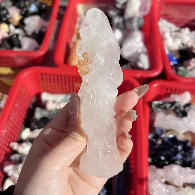 Natural Rose Quartz Aventurine Virgin Mary Statue Carving Healing Stones Gemstones For Home DIY Decoration Gift 1pcs