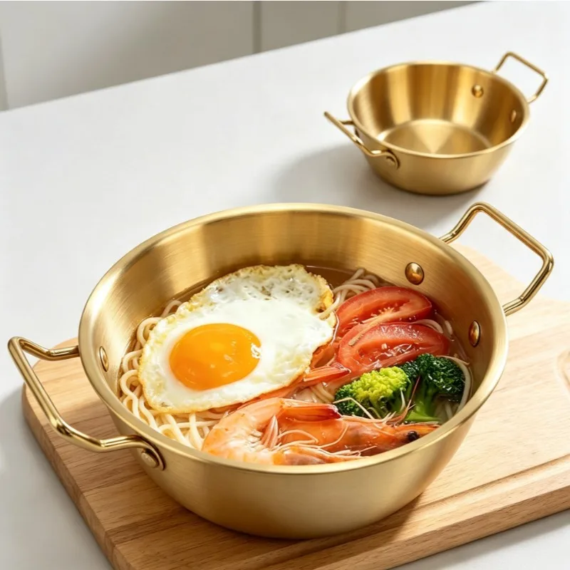304 Stainless Steel Sauce Dishes with Handles,Korean Ramen Soup Bowl Stackable Food Container for Salad,Fruits,kimchi,Fries