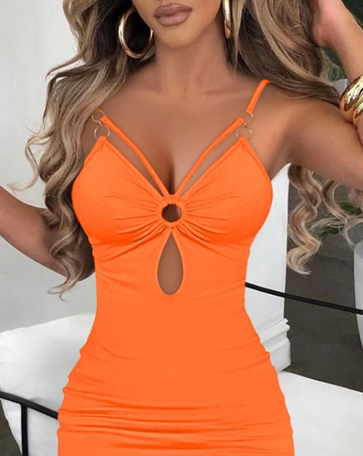 Elegante Sexy Voor Vrouwen 2024 Zomer Mini Jurken V-Hals Effen Kleur Uitgehold Design Hoge Split Bodycon Dagelijkse Vakantie Jurk