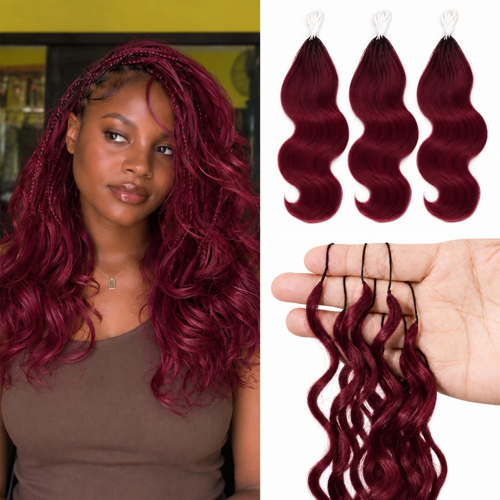 99J Burgundy Body Wave Feather Crochet Human Hair  Short Length Miracle Knots Knotless Invisible Pre Separated Braiding Hair