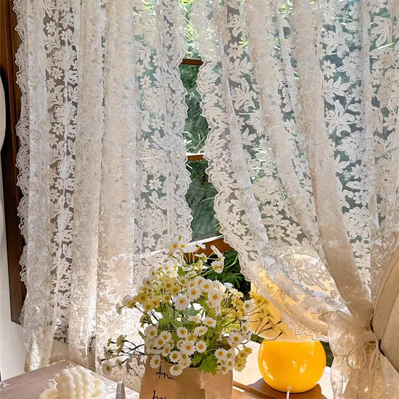 Vintage Romantik, durchsichtiger Vorhang, Spitze, Blumenmuster, bestickt, Fensterbehandlung, Schlafzimmer, Küche, Restaurants, Voile-Panels, Heimdekoration