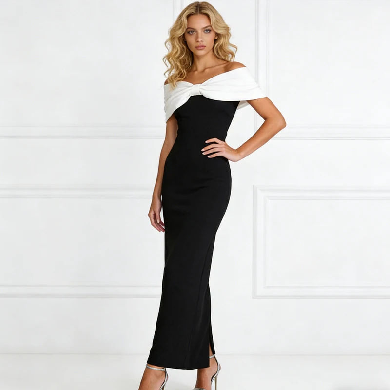 2026 패션 섹시 슬림핏 파티 이브닝 드레스 화이트 오프숄더 리본 장식 바디콘 맥시 드레스 우아한 프롬 의류