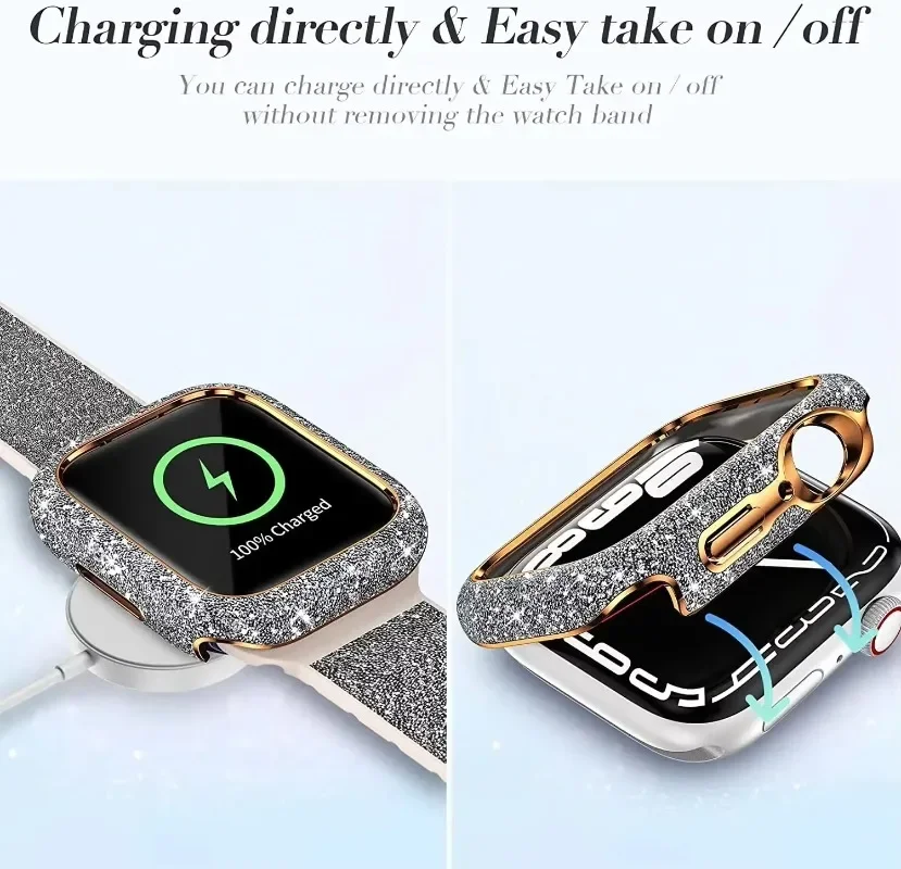 Apple Watch 용 다이아몬드 케이스 10 46mm 42mm 45mm 41mm 44mm 40mm PC + 유리 보호 쉘 iWatch 시리즈 10 9 8 7 6 SE 액세서리
