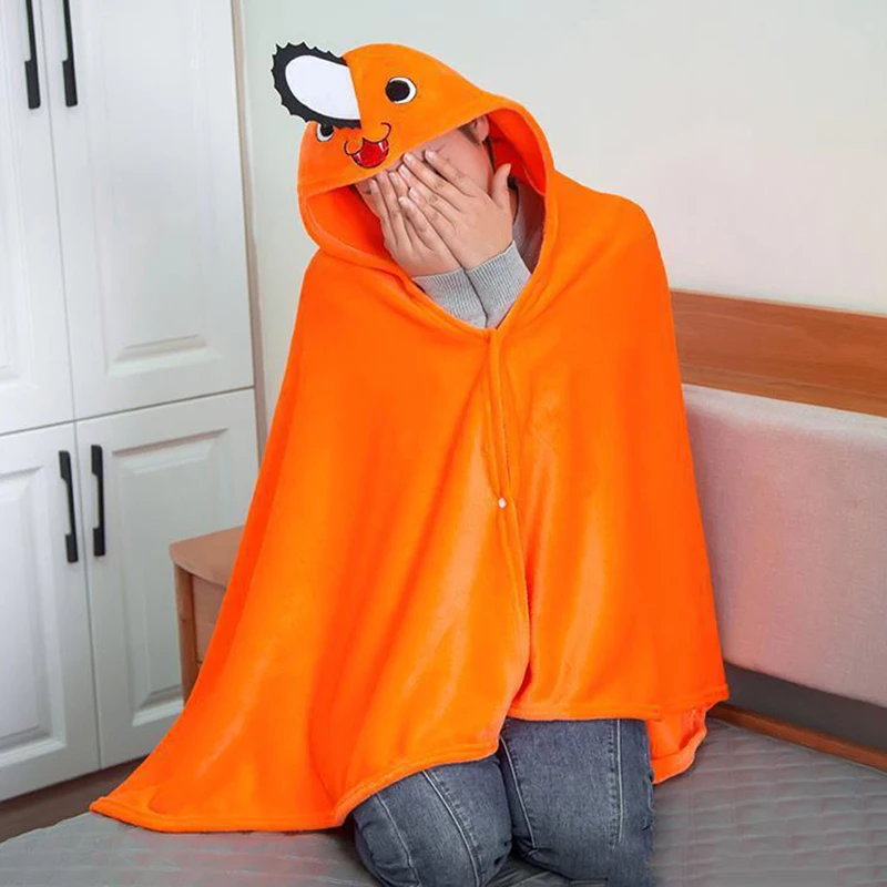 Couverture-écharpe Pochita Kawaii Chainsaw Man Cosplay, pyjama pour femmes, costume Chainsaw Man Anime, couverture à carreaux pour adultes, vêtements d'intérieur en flanelle.