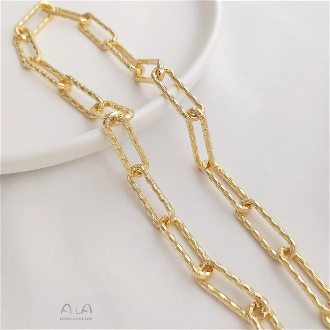 14K Gold-clad Europe and America Wind Long O Chain Carved Rough Chain Handmade Diy Bracelet Necklace Jewelry Loose Chain B639