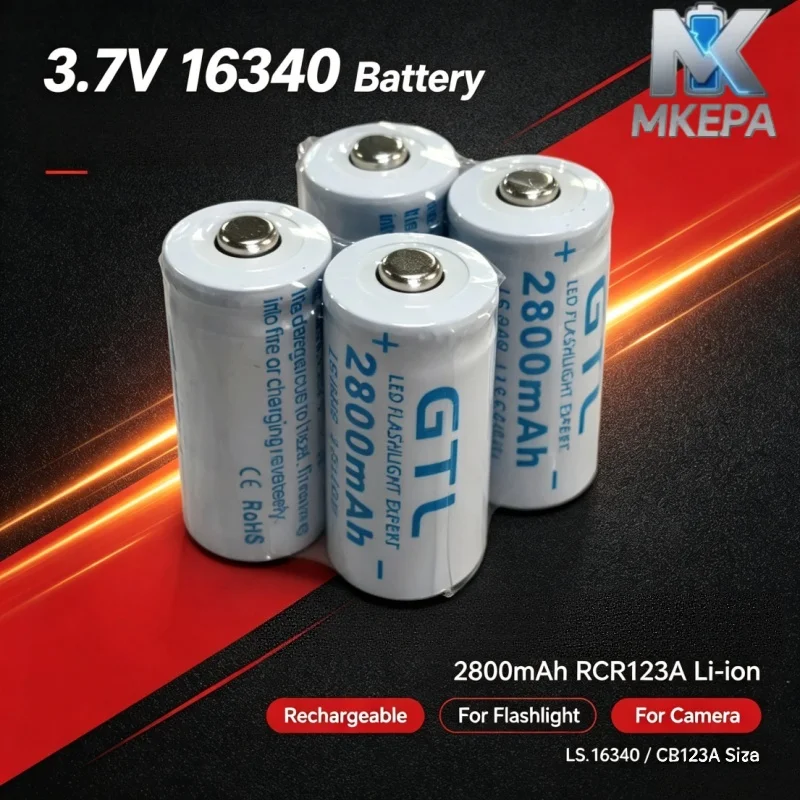 NEW 3.7V 2800mAh ICR 16340 RCR123 CR123A Lithium‑ion Rechargeable Battery lpega 2.8Ah For Safety Camera