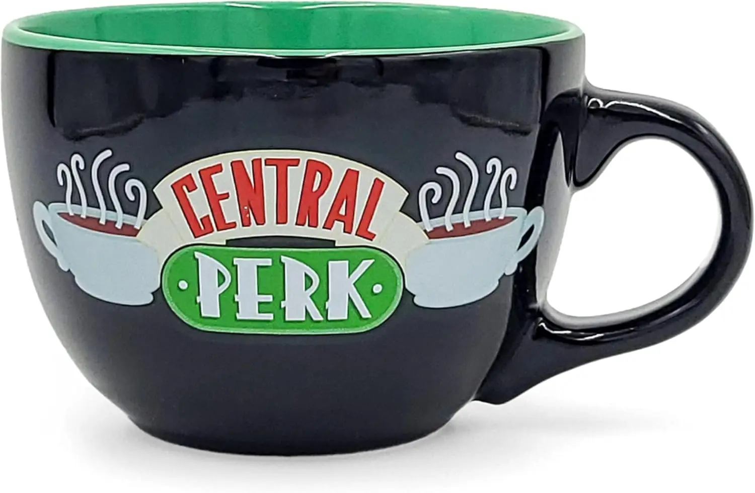 Silver Buffalo FRIENDS Central Perk Taza de cerámica negra de gran tamaño para café, sopa, 24 onzas
