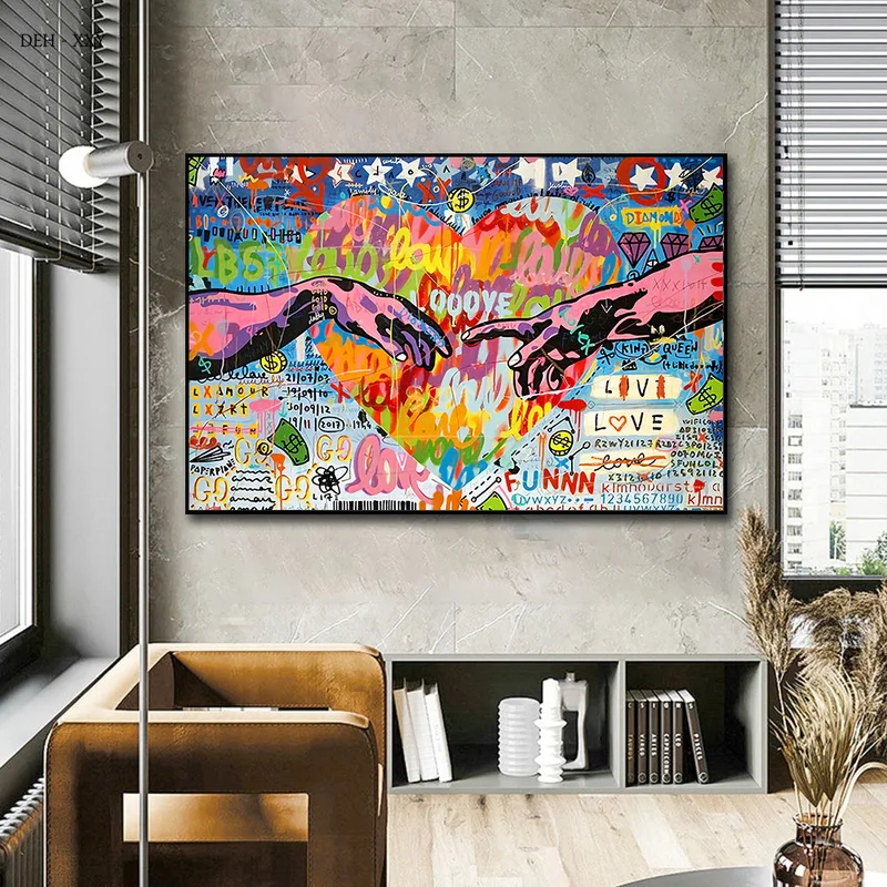 Graffiti The Creation of Adam Famous Art Canvas Paintings Poster Hand To Hand Street Art Wall Pictures for Modern Home Decor