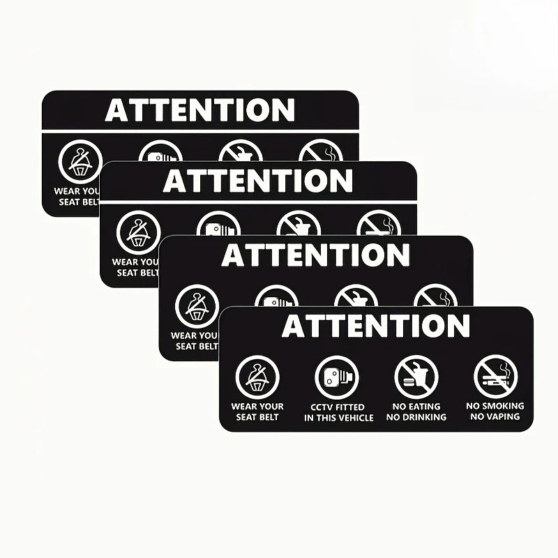 4Pcs/Set Car PVC Warning Decals No Eating No Smoking Fasten Seat Belt Stickers for Motorcycle Car Taxi