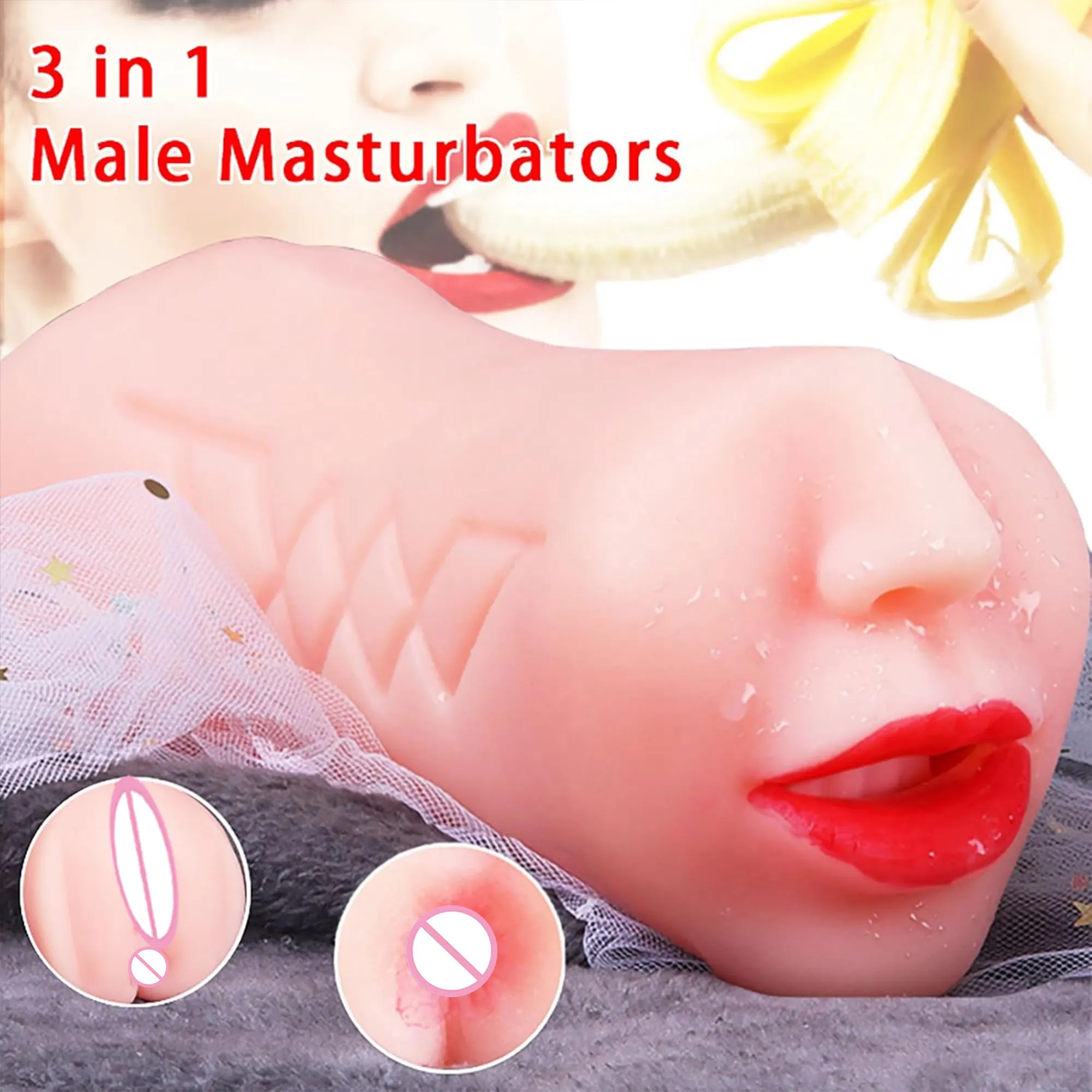 Men's Pocket Stroker Toy with Realistic Textured Mouth Deep Throat Oral Blowjob Male Sex Toy Sex Doll for Adult Man Masturbation