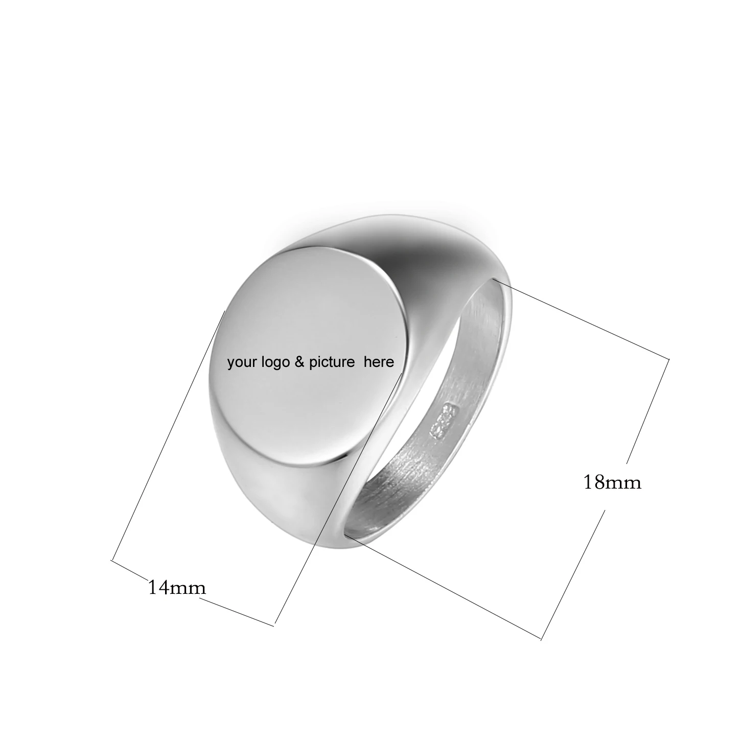 

925 Sterling Silver Ring Base 14mm round bezel can custom with your logo