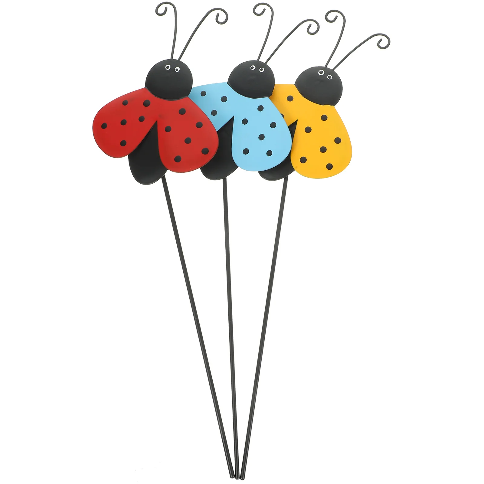 

3 Pcs Stakes Red Ladybugs 3D Stakes Garden Lawn 3D Ladybugs Garden Decor Decoration Iron Insects Yard nament