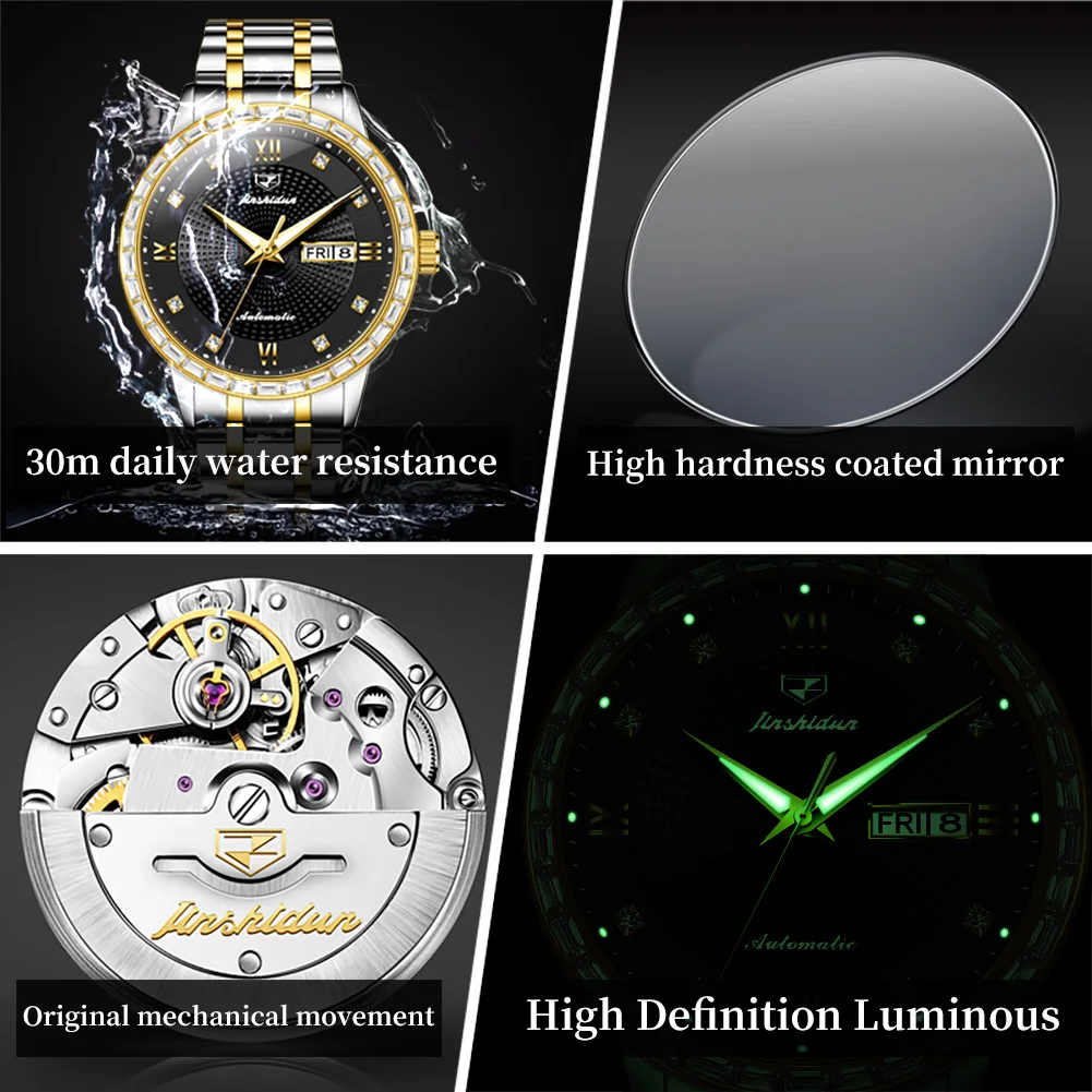 JSDUN Elegant Fashion Automatic Mechanical Man Watch Waterproof Luminous Stainless Steel Men\'s Wrist Watches Trend Man Watch