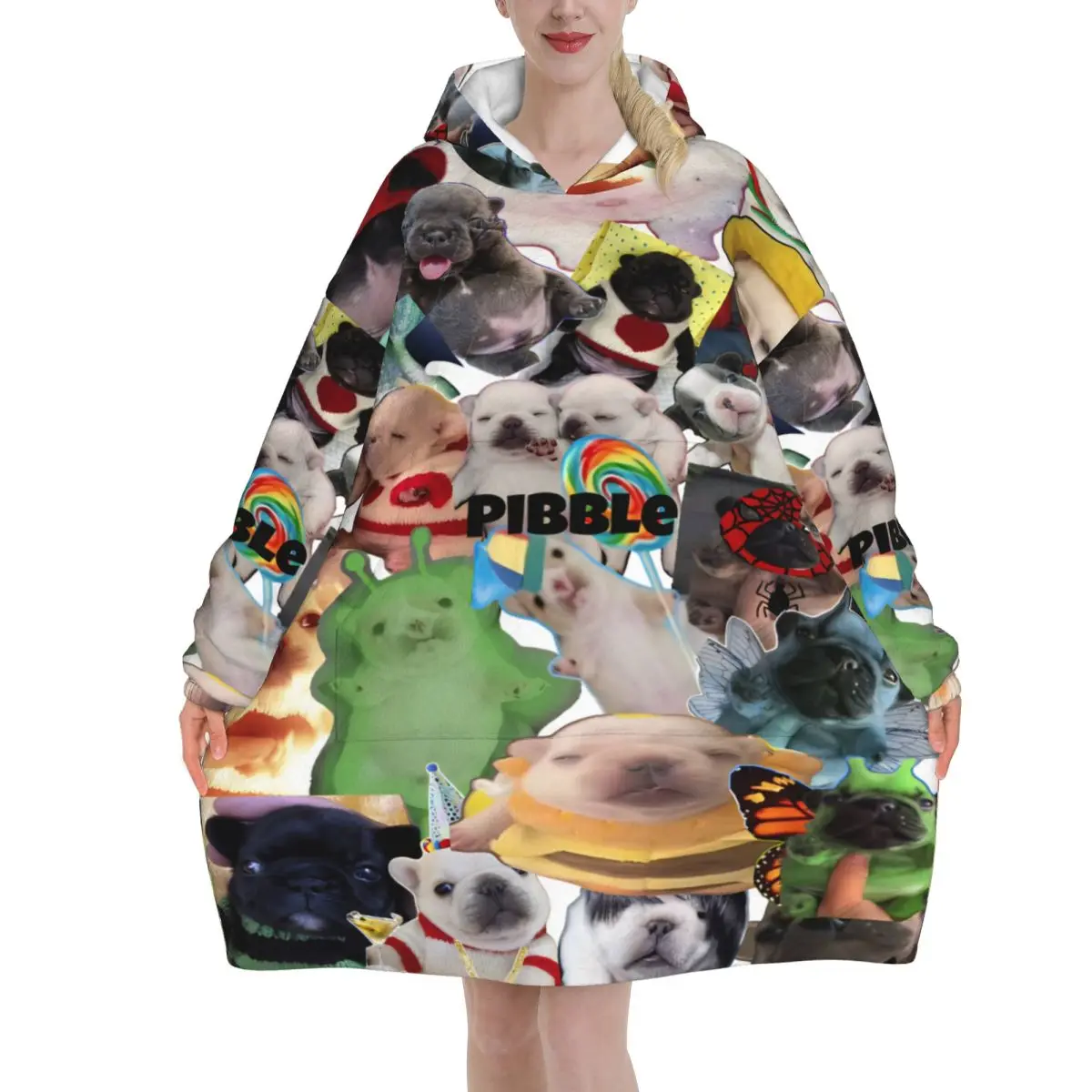 Pibble Meme Wash My Belly Wearable Blanket Hoodie for Women Men Warm Oversize Blanket Sweatshirt Thick Fleece Hooded Blanket