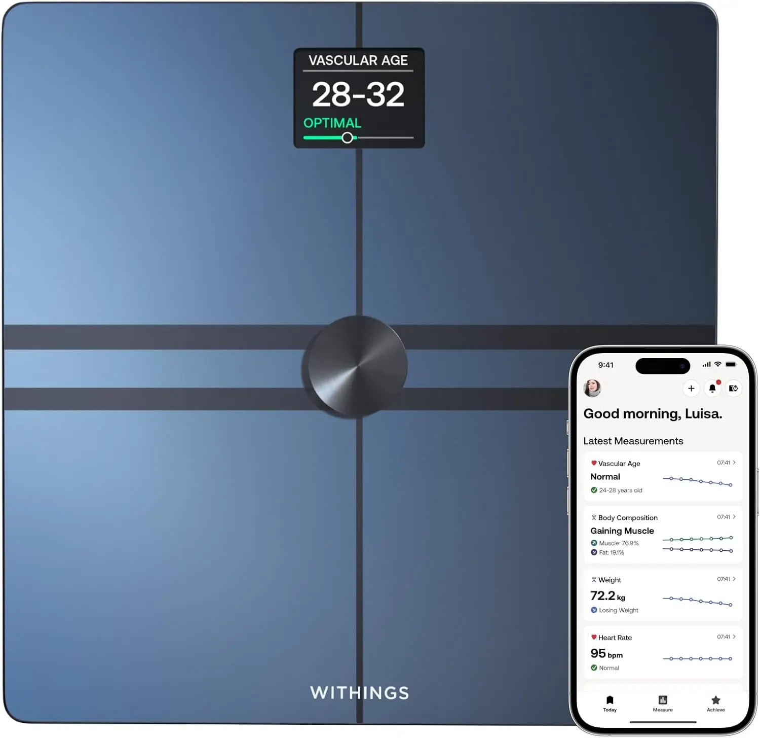 

Smart Body Scale with Full Health Analysis, Wi-Fi & Bluetooth, Accurate Weight Tracking and Heart Monitoring