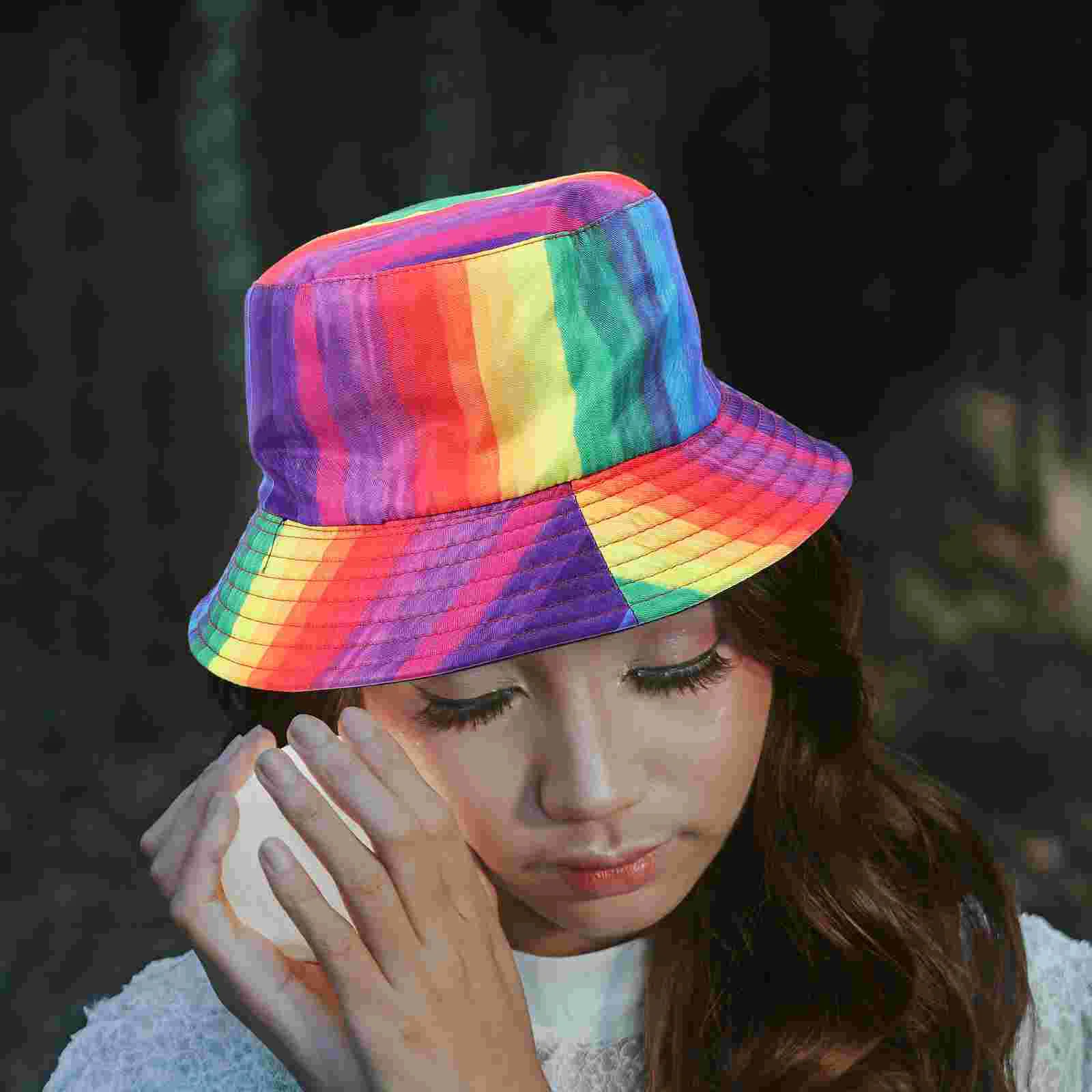 

3PCS Unisex Rainbow Colorful Fisherman's Hat Carnival Cosplay Party Pride Parade Accessory Hat Photo Prop Stage for Friends