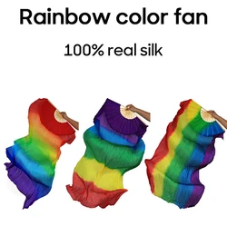 Belly Dance Rainbow Color Silk Fan 1 Pair Gradient Color Dancer Practice Long 120cm 150cm 180cm Real Silk Veil Fans