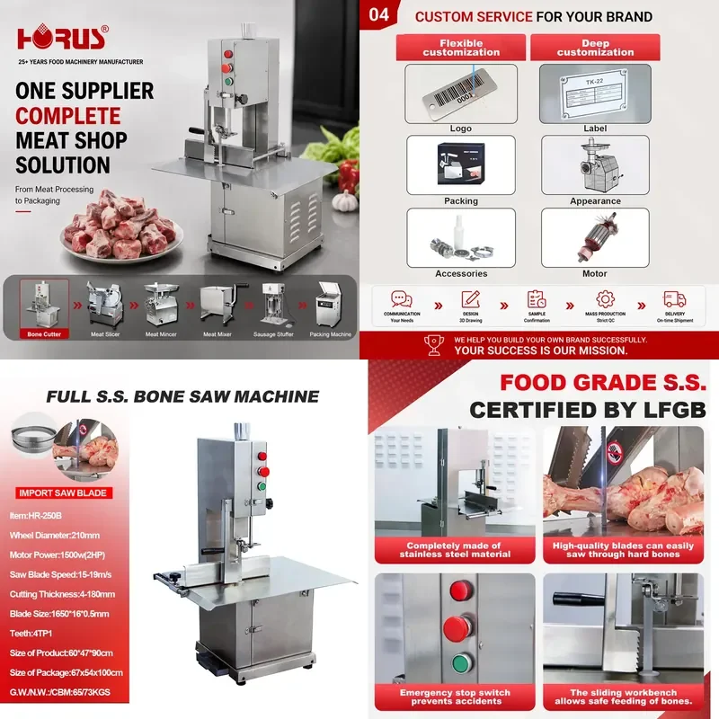for Horus 1650mm Stainless Steel Blade Commercial Industrial Butcher Bone Cutting Machine Removable Blade Adjustable