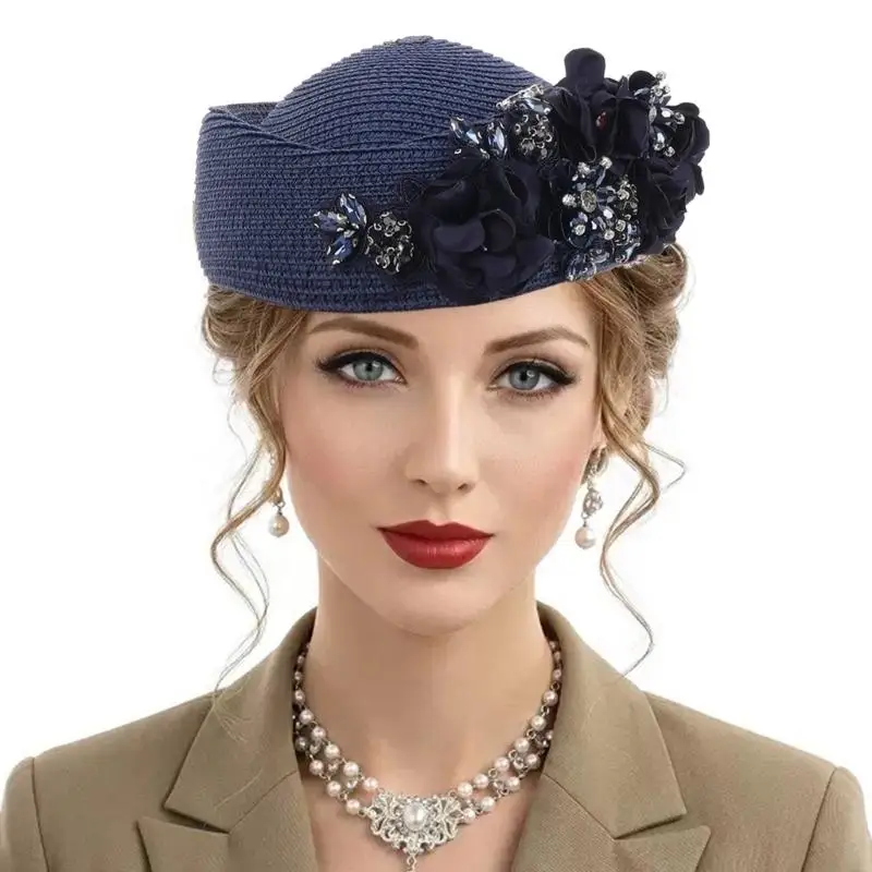 39BD Derby Day Headwear With Straw Texture, Flower Accent Trim, and Size 56-58Cm Fascinator for Party Wear