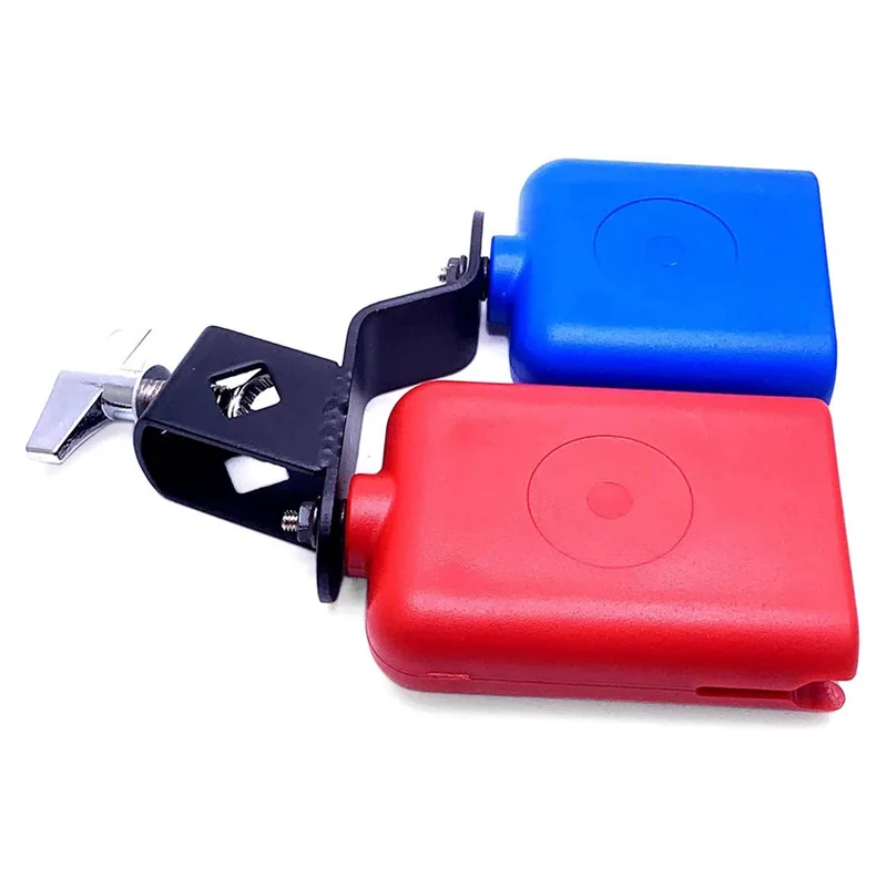 Jam Block Musical Percussion Instrument Latin Drum Instrument Dual Mounted Bell for Percussion Musical (Red-Blue)