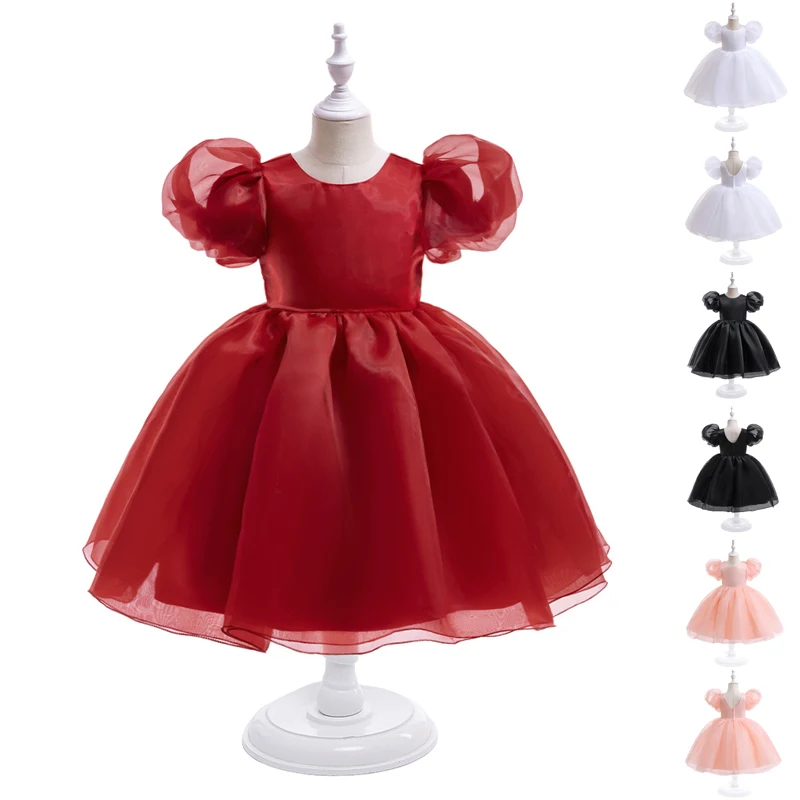 MQATZ Baby Clothes Flower Girls Maroon Children Princess Evening Party Prom Host Wedding Bridesmaid Summer Dress Black Ball Gown