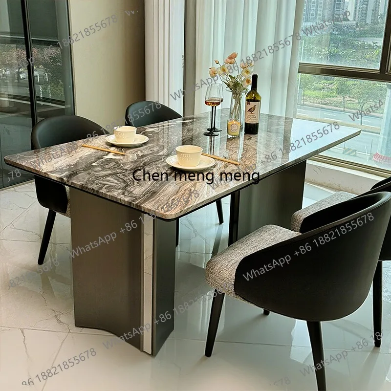 

Combination Modern Home Furniture for Apartments Italian Style Marble Dining Table Minimalist Rectangular Household Chair