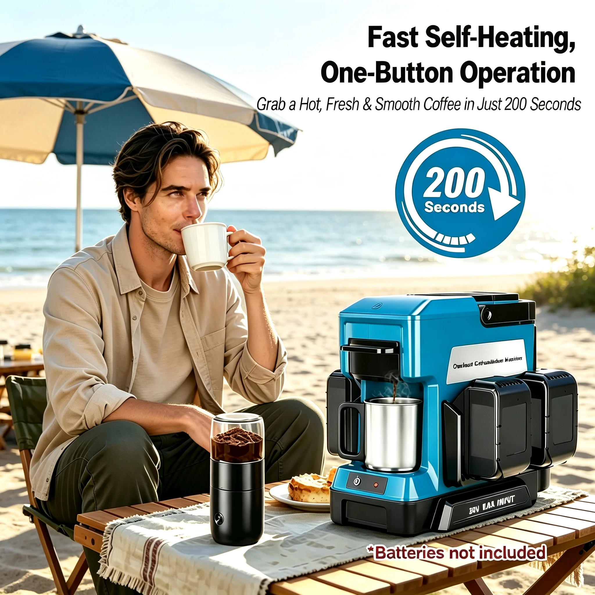 CM05 Portable Drip Coffee Machine, Compatible for Makita/Bosch/Dewalt/Milwaukee/Ryobi 18-20V Batteries for Camping and Outdoor