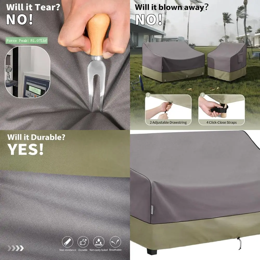 

Большой серый уличный водонепроницаемый чехол для дивана для патио, 104 x 40 x 35