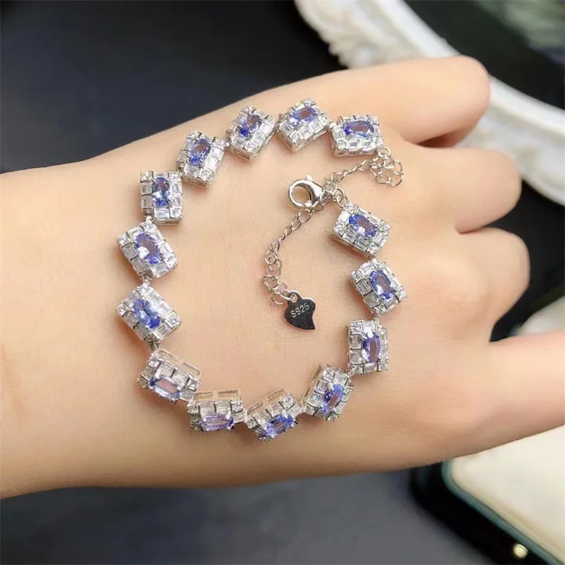 New 925 Silver Inlaid Natural Tanzanite Bracelet, Seiko Crafted, Luxurious and Beautiful, Gift for Mom, Customizable