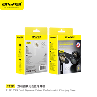 Awei T12P Earphone Bluetooth 5.4 Earpods Stereo Sports Earphones Wireless Bluetooth Headset ENC TWS Headphones With Dual HD Mic