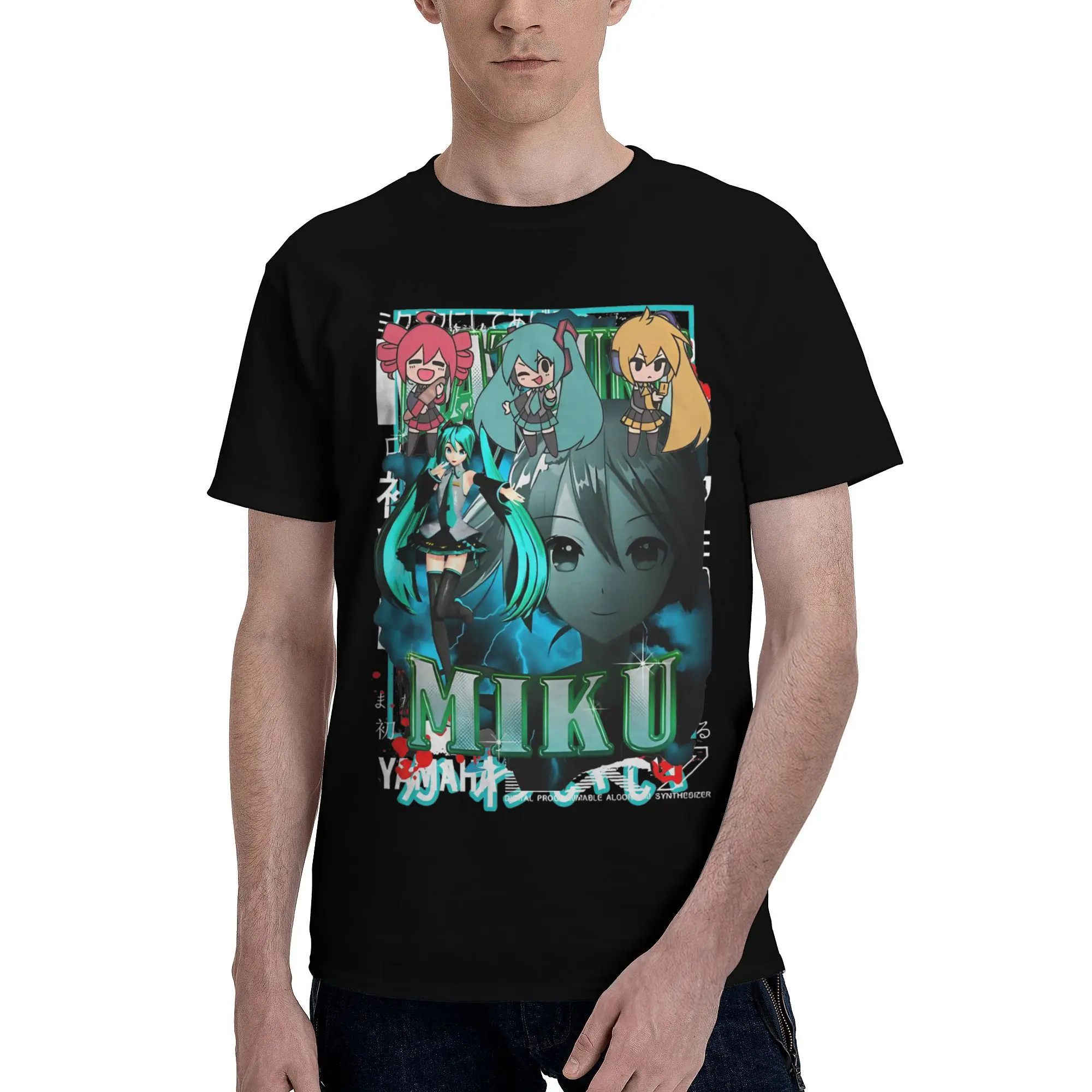 All Seasons Vocaloid Triple Baka Chibis T Shirt For Unisex Mikued Pure Cotton T-shirts Short Sleeve Tops DM030