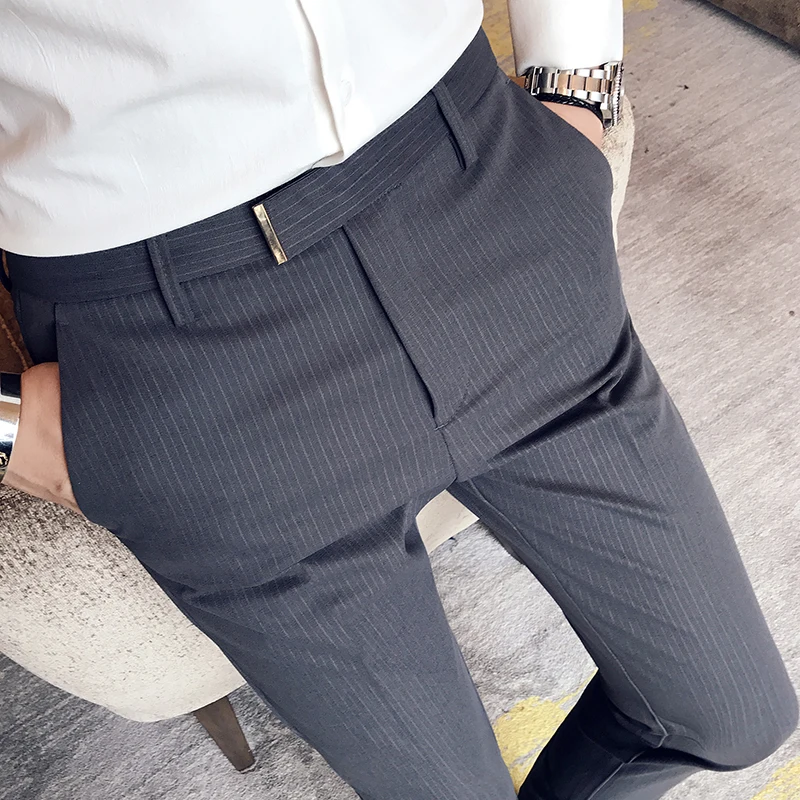 Dark Blue Men Suit Pants, Korean Slim Fit Casual Pantalon, Business Men High Quality Trousers, Black Gray Dress Suit Pant Man