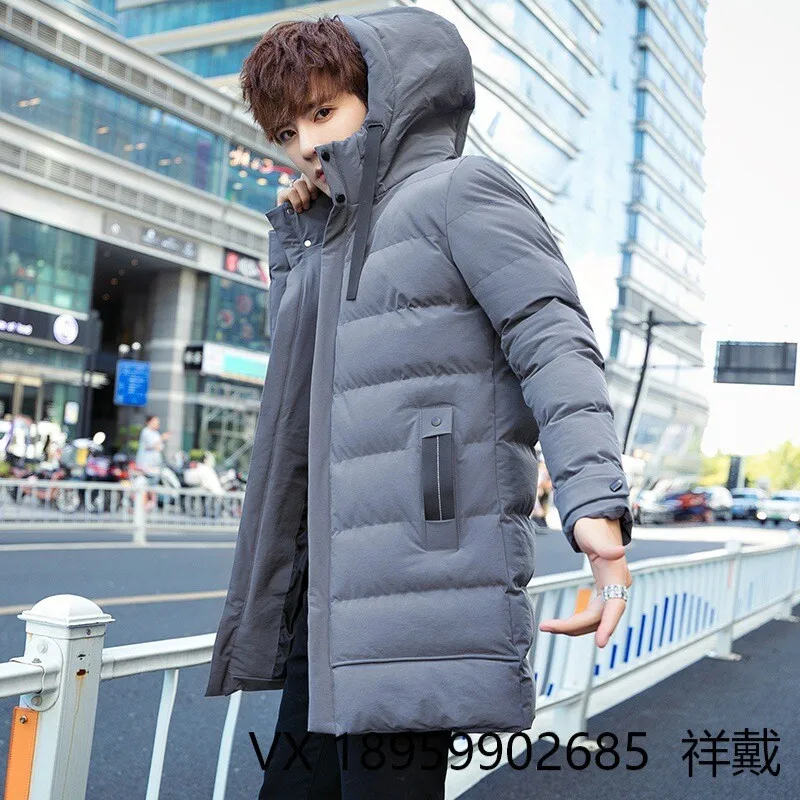 

Autumn and Winter New Men's Parkas Hooded Solid Color Thick Medium Long Down Cotton Jacket Plus Size Casual Cotton Jacket