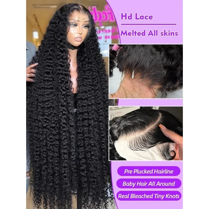 Deep Wave Brazilian human hair wig 32 Inches 200 Density 13x4 13x6 HD lace front 360 Lace Wig Glueless Natural Hairline For Black Ladies