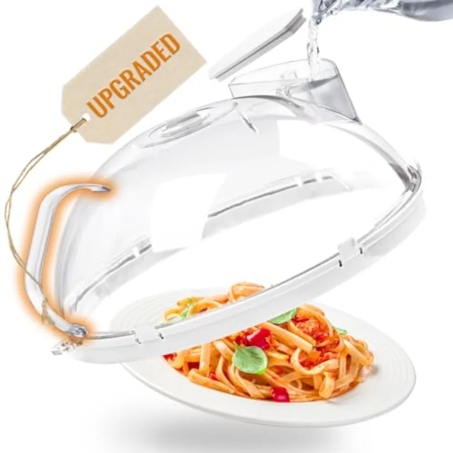 

10 Inch Microwave Food Cover with Water Steamer and Integrated Handle for Easy Use in Kitchen Clear Splatter Guard Protects Aga